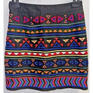 Sam Edelman Embroidered Beaded Aztec‎ Tribal Boho Mini Skirt Size 0
